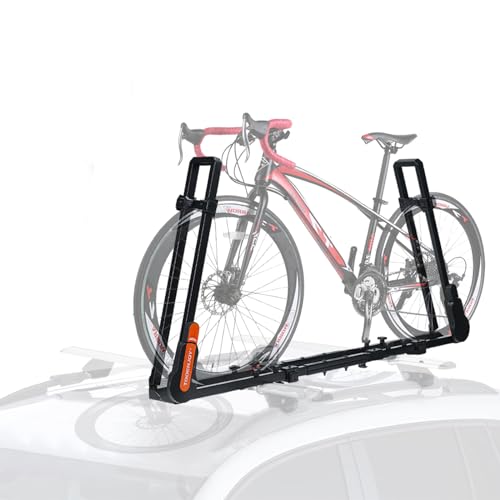 TOOENJOY Folding Hitch Bike Rack, Heavy Duty Bicycle Carrier Platform with Single Load Arm and Tier Strap, Fits 2