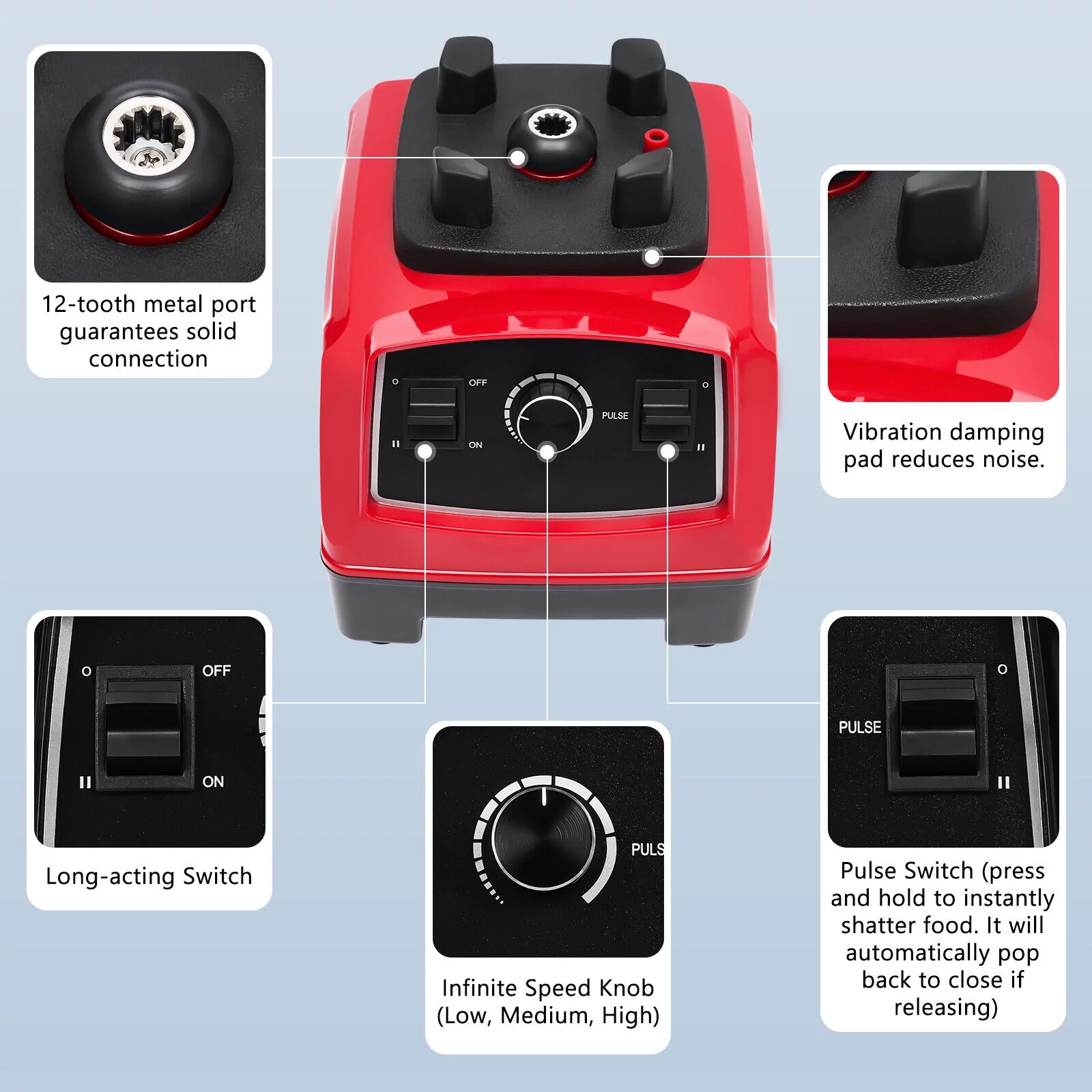 Oukaning 2L 2200W Crushing Blender Electric Mixer 45000 Rpm High Speed Blender(Red)