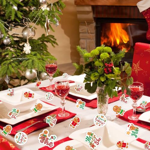 Christmas Gender Reveal Decorations, 200Pcs Gingerbread Man Confetti Red Green, Double-Printed Gingerbread He Or She What's Baking Confetti for Winter Christmas Gender Reveal Baby Shower