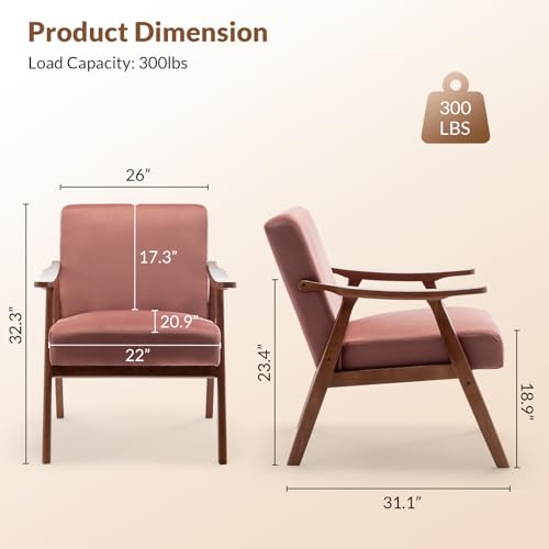 Rovibek Upholstered Accent Chair with Arms - Mid Century Modern Accent Chairs with Wood Frame, Upholstered Arm Chairs with 5.9in Thick Foam, Beige Occasional Chair, Set of 2