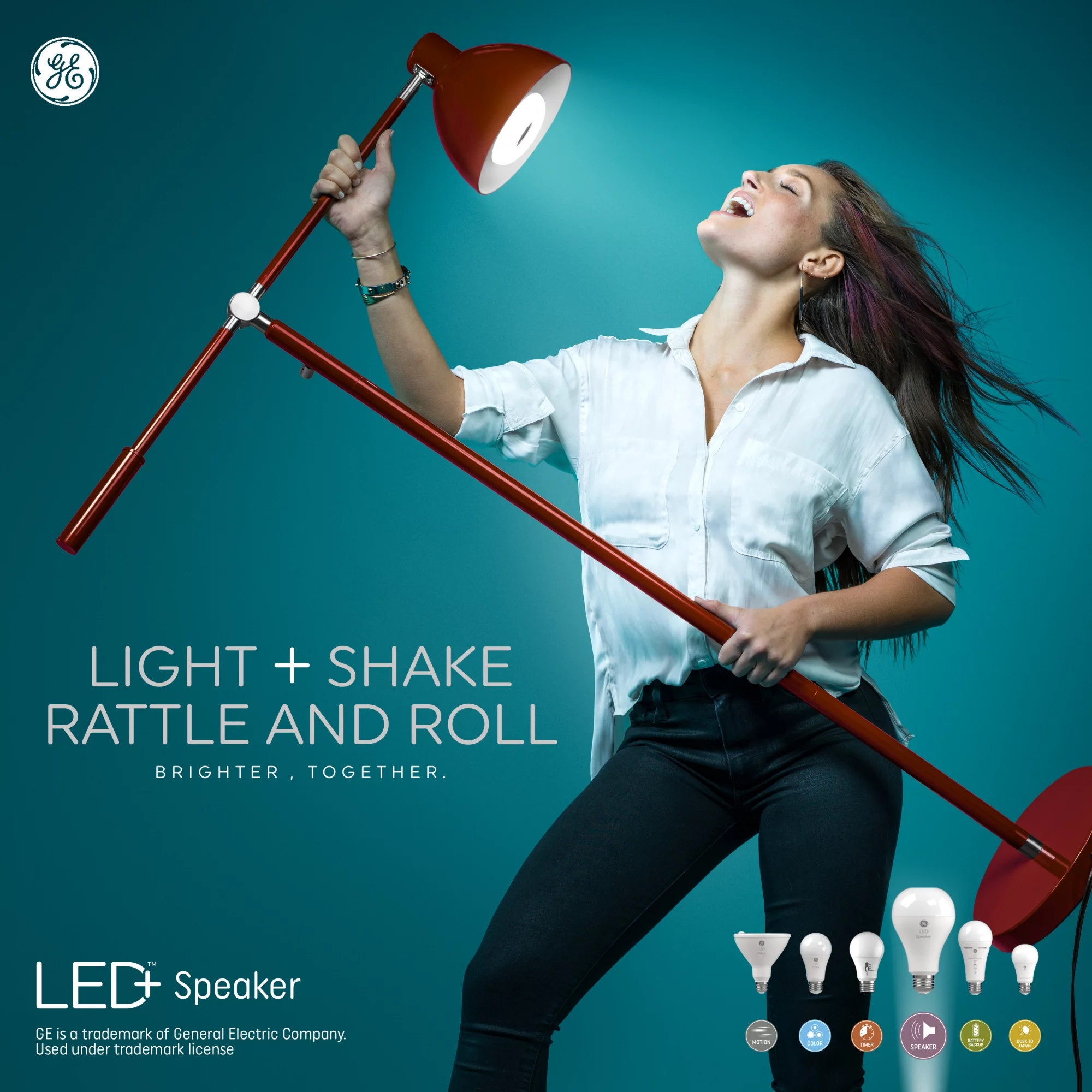 GE LED+ Speaker Floodlight Bulb, 10 Watts, Soft White, Bluetooth Enabled with Remote BR30 Light Bulb