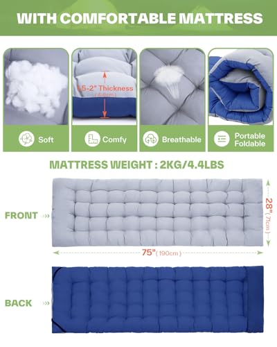 Sportneer Cots for Sleeping, Camping Cots for Adults with Mattress Max Load 450 LBS Heavy Duty Folding Portable Bed with Padded for Camping Tent Office Outdoor Travel Sleep Over