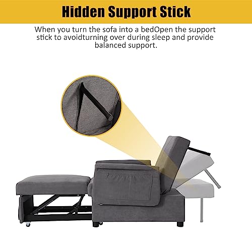 Convertible Chair Sleeper Bed, Folding Ottoman Sleeper Guest Bed 3 in 1 Multi-Function Adjustable PU Leather Futon Chair with Lumbar Pillow (Black)