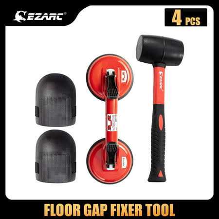 Ezarc Floor Gap Fixer Tool, Laminate Flooring Gap Repair Kit Include Heavy Duty Double Aluminum Suction Cup, Rubber Mallet and Foam