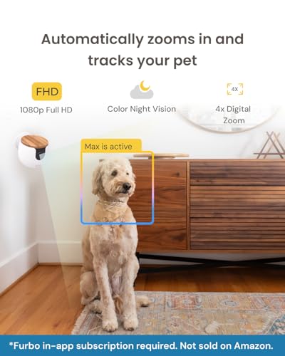 Furbo Mini Pet Camera - Unlock Camera & Smart Features w/Paid Plan: Home Security with Dog & Cat Safety Alerts, 2-Way Audio, Mountable Smart Cam w/Phone App (Subscription Required, 3mo Minimum)