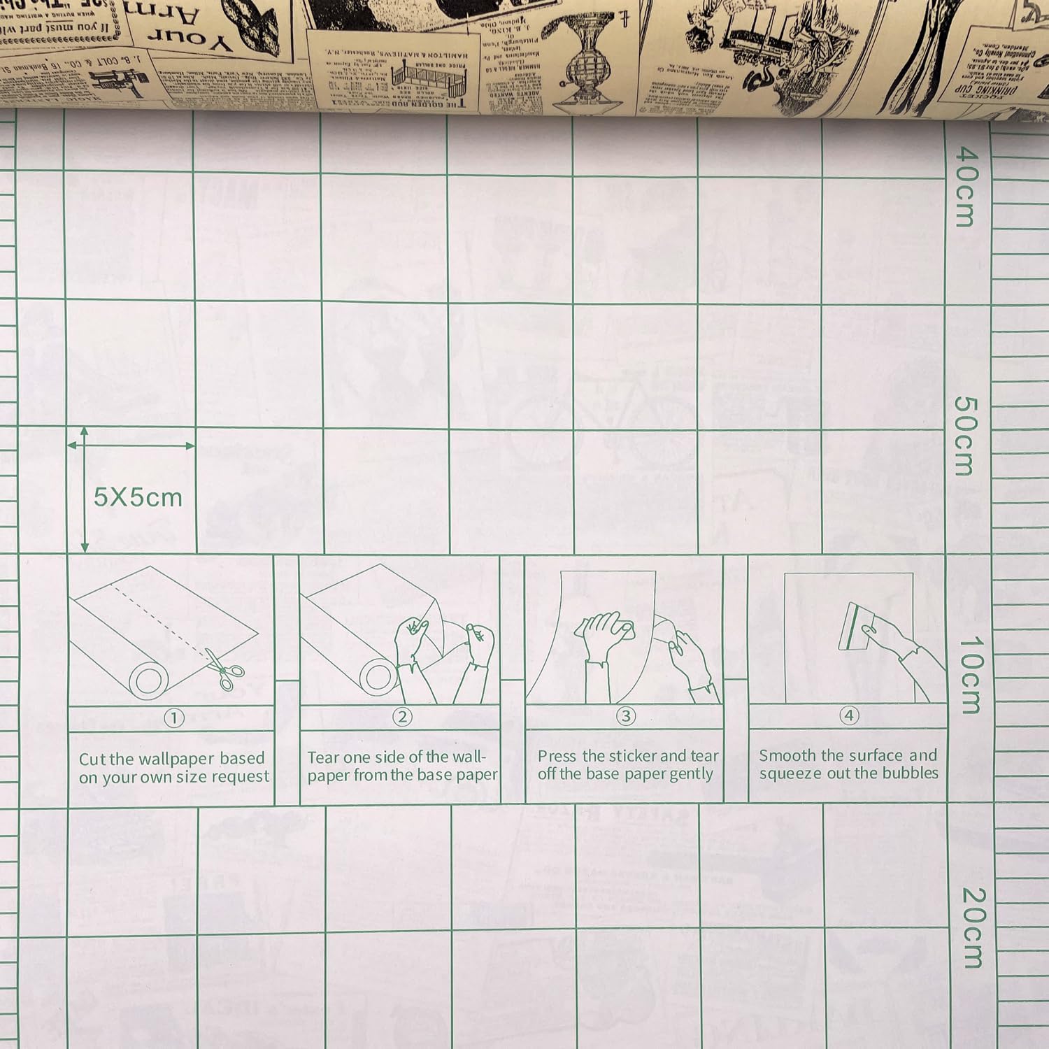 Old Fashion Newspaper Furniture Protective Paper Roll Peel Stick Shelf Drawer Liner Locker Sticker 17.7 Inch by 13 Ft