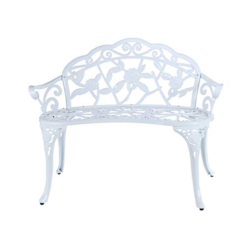 C/G Patio Balcony Bench Double Seat, Anti-Rust Cast Aluminum Patio Garden Bench for Park Yard Outdoor Furniture Copper