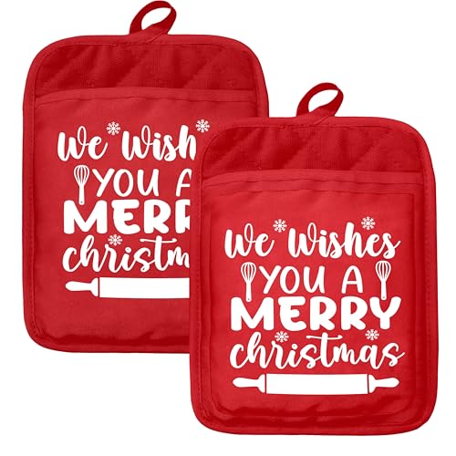 Christmas Gingerbread Tree Pot Holders for Kitchen, Gifts for Baking Lovers, Baker Gifts for Women Men, Let's Get Baked Christmas Heat Resistant Hot Pads and Oven Mitts for Baking Cooking,Potholder