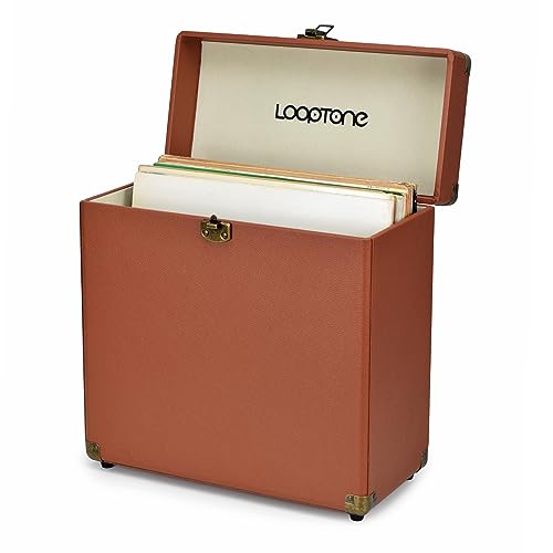 LoopTone Retro Vinyl Record Storage Carrying Case, Holds 30 Albums,Perfect for your Treasured 33, 45 and 78 RPM LP Record Collection Large Size Carrier Suitcase