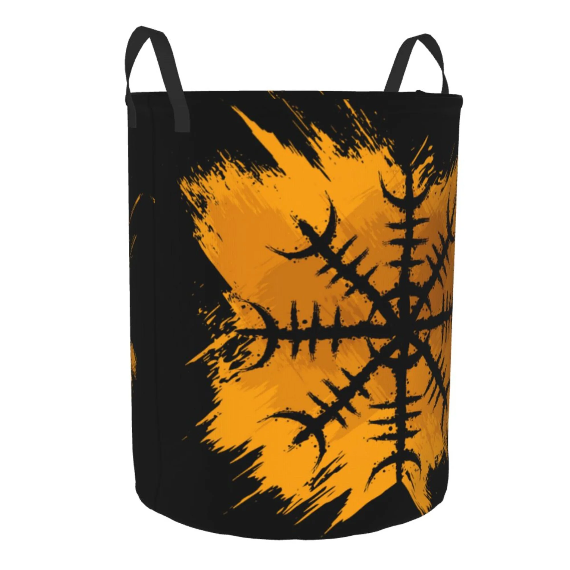 TEQUAN Waterproof Laundry Hampers, Norse Scandinavian Symbol Orange Pattern Clothes Storage Basket with Handle (S)