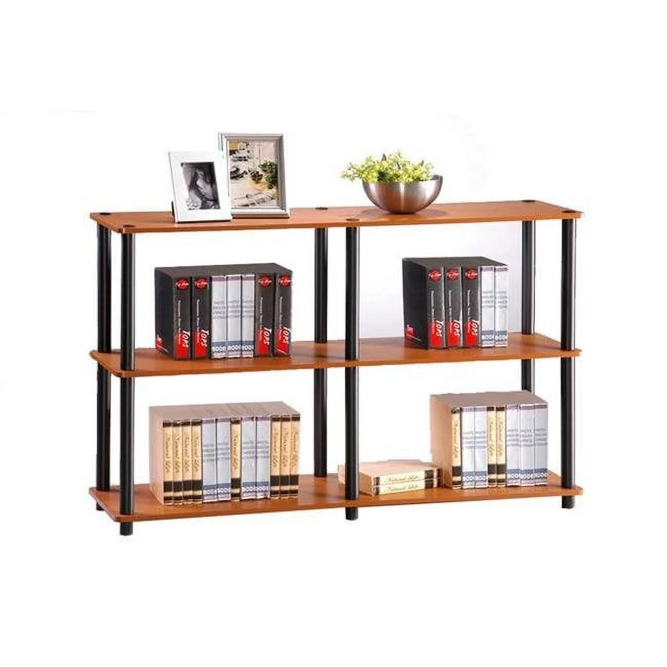 Furinno Turn-N-Tube 3-Tier Double Size Storage Display Rack, Light Cherry & Black - 29.5 x 47.2 x 11.6 in.