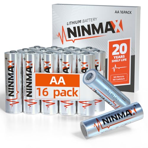 NINMAX® Lithium AA Batteries 16 Pack, 3500mAh 1.5V Longest Lasting Double A Battery for High-Drain Devices【Non-Rechargeable】