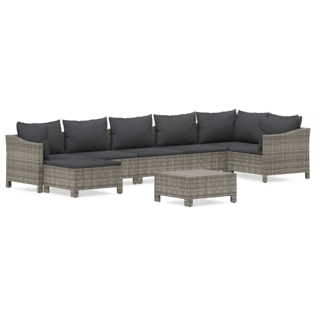 Htovila 8 Piece Patio Set with Cushions Gray Poly Rattan