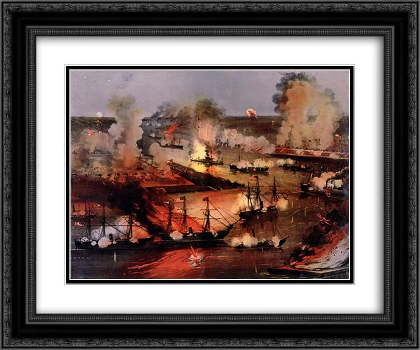 Currier and Ives 2x Matted 24x20 Black Ornate Framed Art Print 'The Splendid Naval Triumph on the Mississippi, April 24th, 1862'