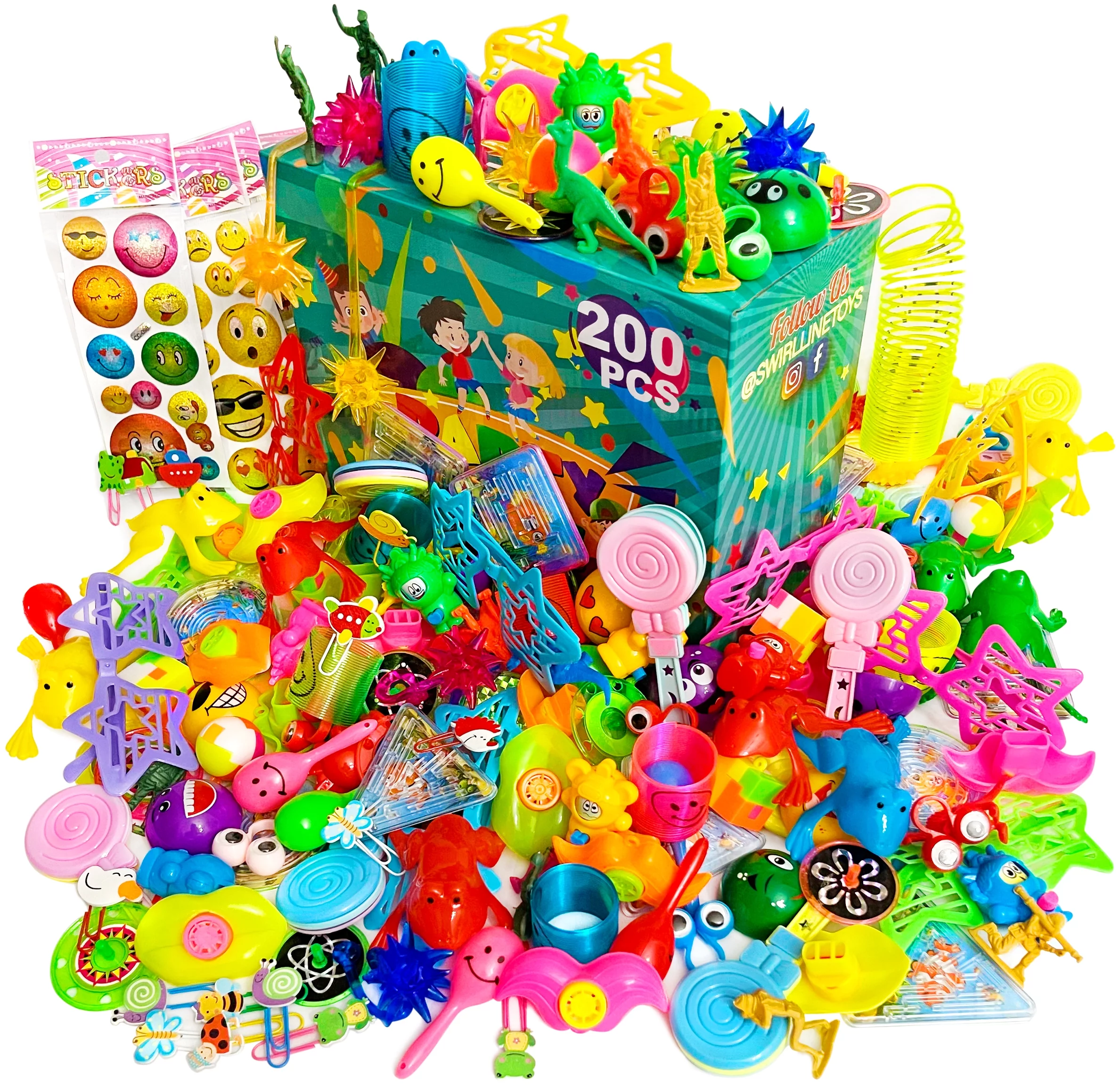 S SWIRLLINE Party Favors for Kids Pinata Filler Birthday Favors Halloween Toys Bulk Prizes 200 Pcs