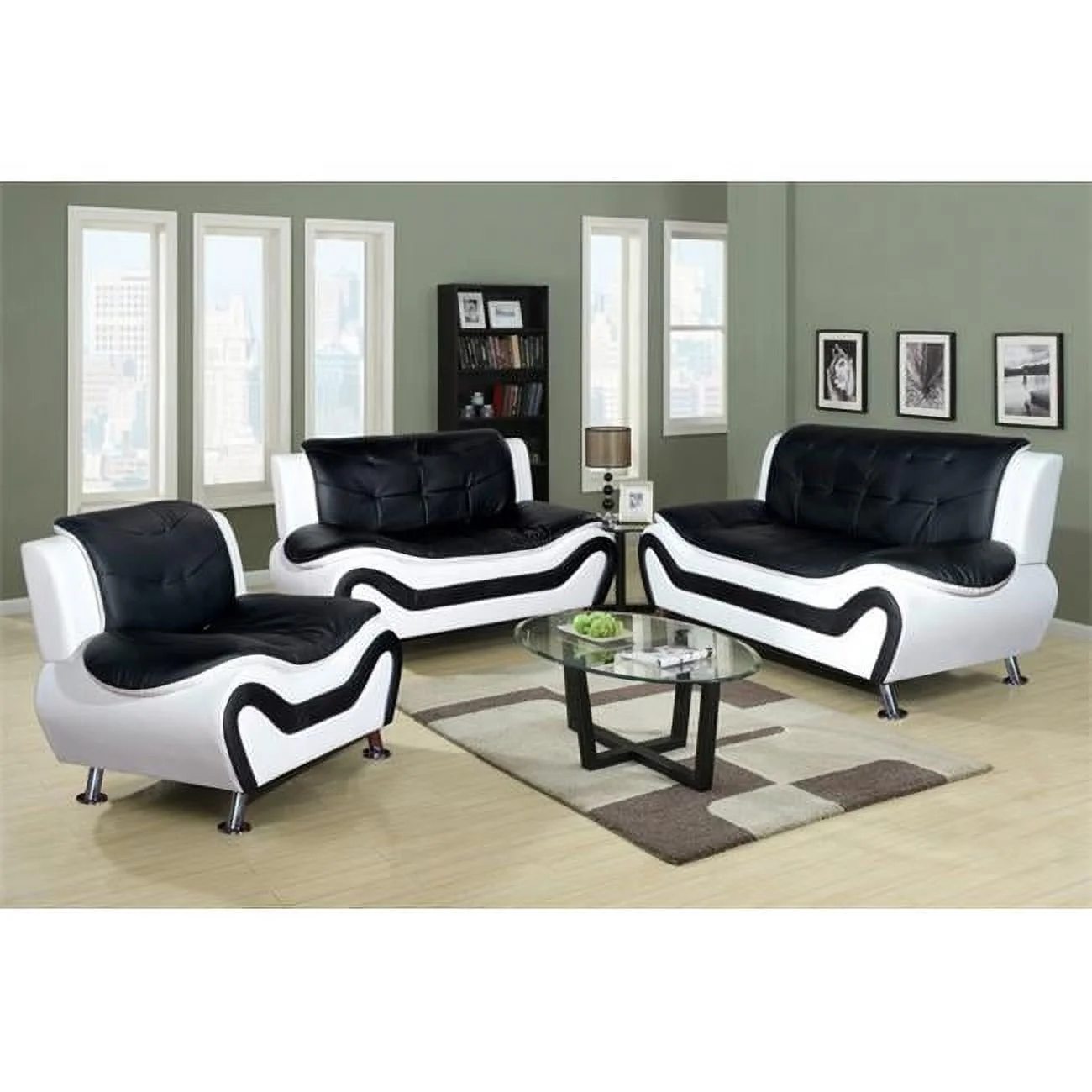 Veneto Sofa Set- Black & White - 35 x 77.5 x 32.5 in.