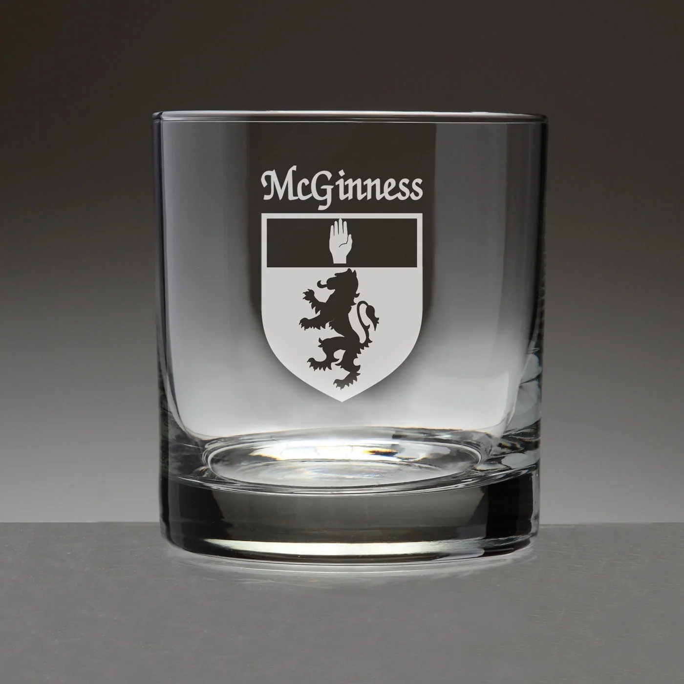 McGinness Irish Coat of Arms Tumbler Glasses - Set of 4 (Sand Etched)