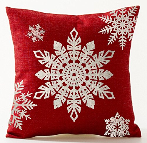 Andreannie Set of 4 Throw Pillow Cover Christmas Beige Shadow Let It Snow Snowflakes Red Cotton Linen Throw Pillow Case Cushion Cover for Sofa Bed Couch Home Decor Square 18 X 18 Inches(Blood Red)