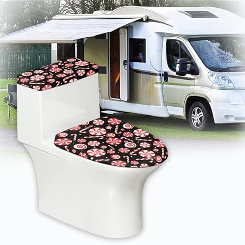 Christmas Bow Bell Toilet Tank Lid Cover and Toilet Seat Lid Cover 2 Pcs Set Toilets Covers with Elastic Cloth Fits Most Toilets Tanks & Lids