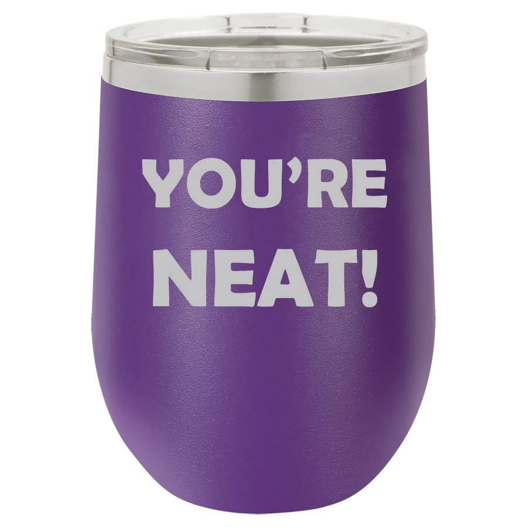 12 oz Double Wall Vacuum Insulated Stainless Steel Stemless Wine Tumbler Glass Coffee Travel Mug With Lid You're Neat Alcohol Bourbon Gin Whiskey Pun Funny (Purple)