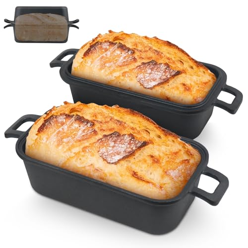 Demine Cast Iron Loaf Pan with Lid 9x5 Inch – Dutch Oven Bread Pan for Sourdough, Banana Bread, Meatloaf – Even Heat, Non-Stick, Oven Safe Baking Pans