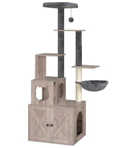 HOOBRO Cat Tree with Litter Box Enclosure, 67.7