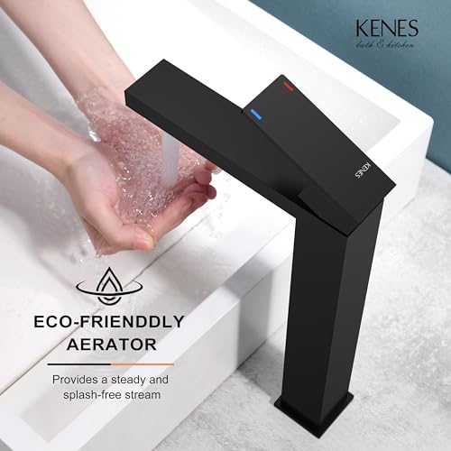 KENES Brushed Nickel Vessel Sink Facuet Single Handle Tall Bathroom Sink Faucet Vanity Bathroom Faucet Basin Mixer Tap with Water Supply Hose and Pop Up Sink Drain, LJ-9031A