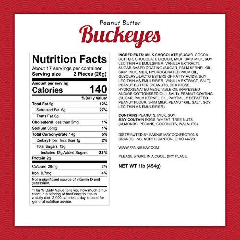 Fannie May Peanut Butter Buckeyes, Milk Chocolate Covered Creamy Peanut Butter, Chocolate Candy Gift Box, 1 lb