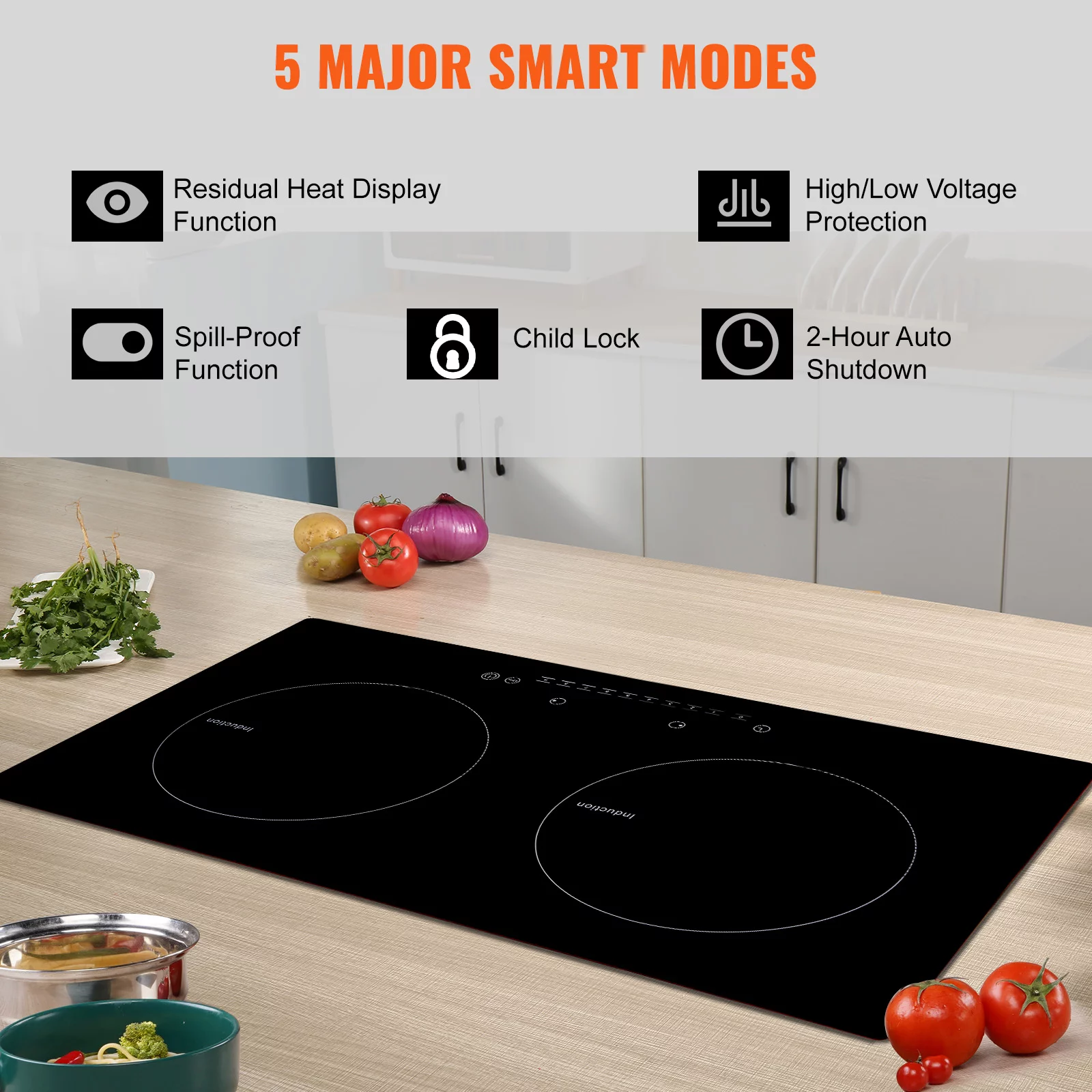 SKYSHALO 2 Burners Ceramic Glass Stove Top Touch Control 24 inch Electric Cooktop