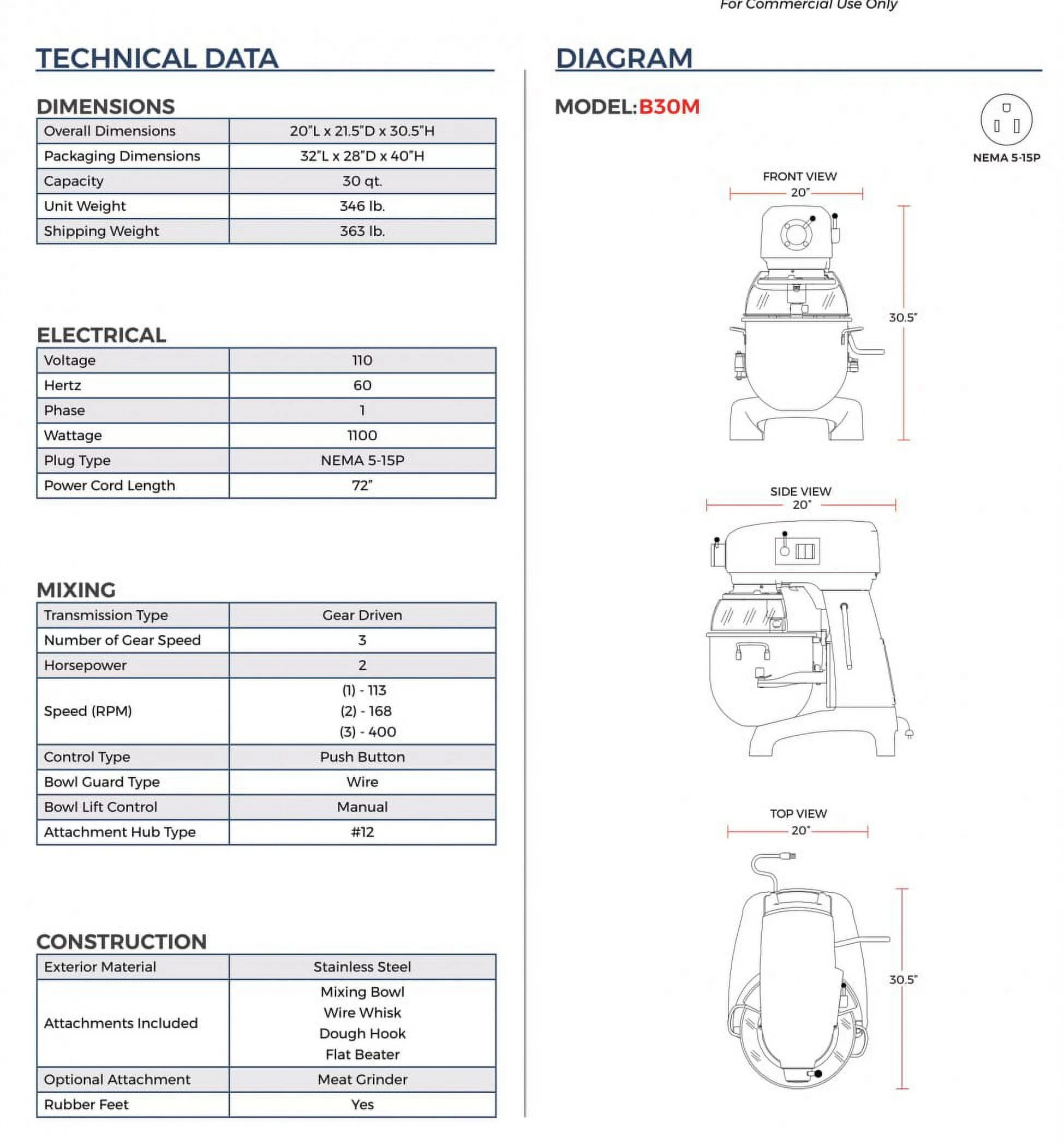 30 Qt Gear Driven Commercial Planetary Mixer NSF HL-B30small