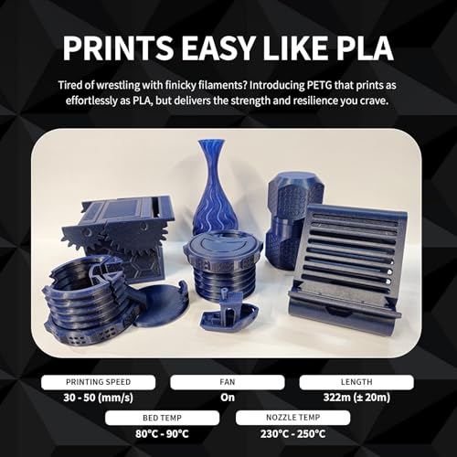 OVERTURE PETG Filament 1.75mm, 3D Printer Filament, 1kg Filament (2.2lbs), Dimensional Accuracy Probability +/- 0.02 mm, Fit Most FDM Printers (Black (1-Pack))