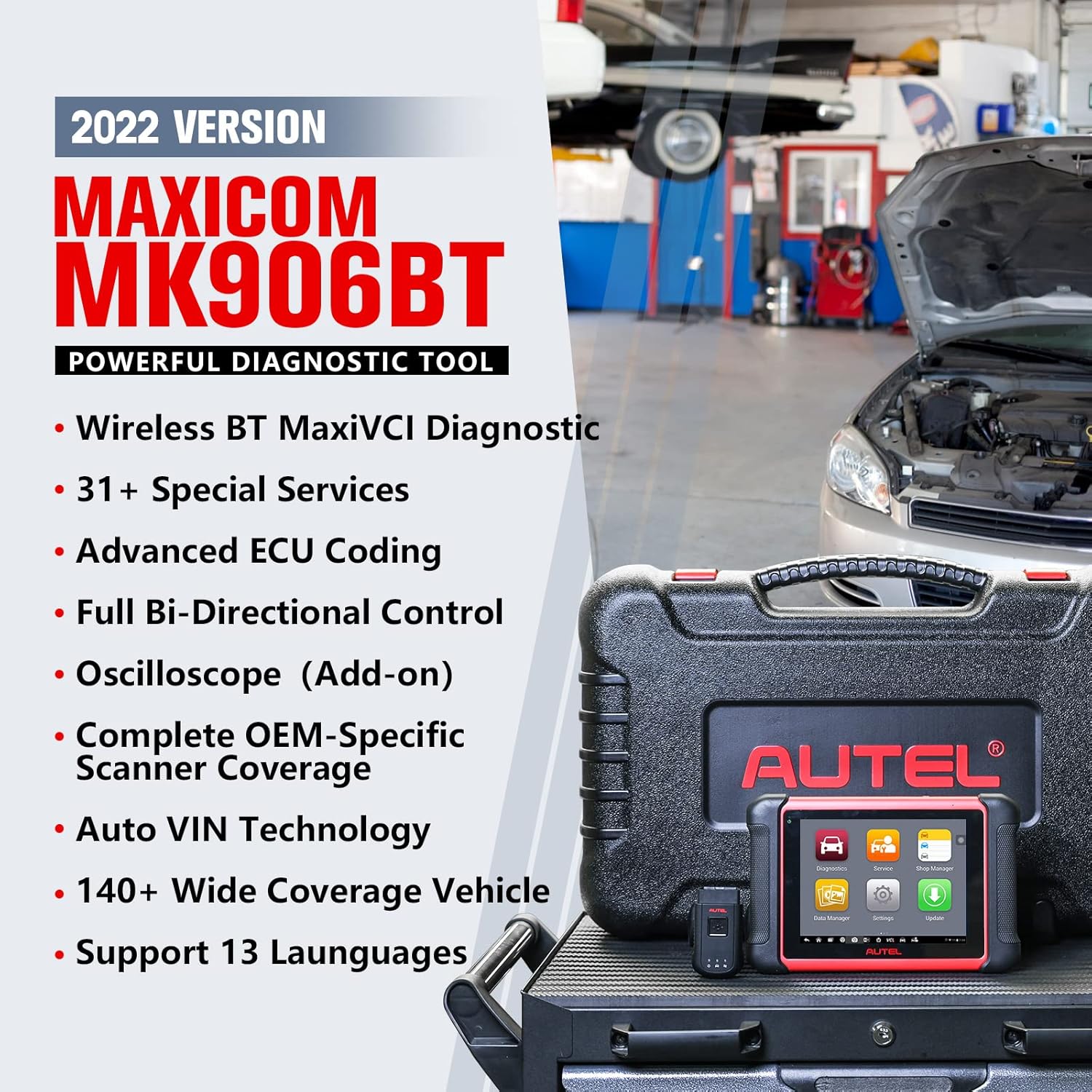 Autel Scanner MK906BT Automotive Scan Tool - 2022 Newest Scanner Same as MaxiSys MS906BT/MS908/MK908, All System Diagnostic, ECU Coding, Bi-Directional Control, 31 Special Services, Active Test