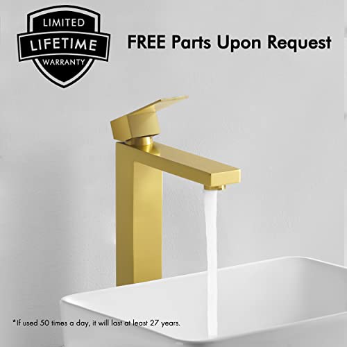 KES Vessel Sink Faucet, Black Bathroom Faucets, Tall Bathroom Faucets with Sink Drain with Overflow, L3156BLFF12-BK-C1