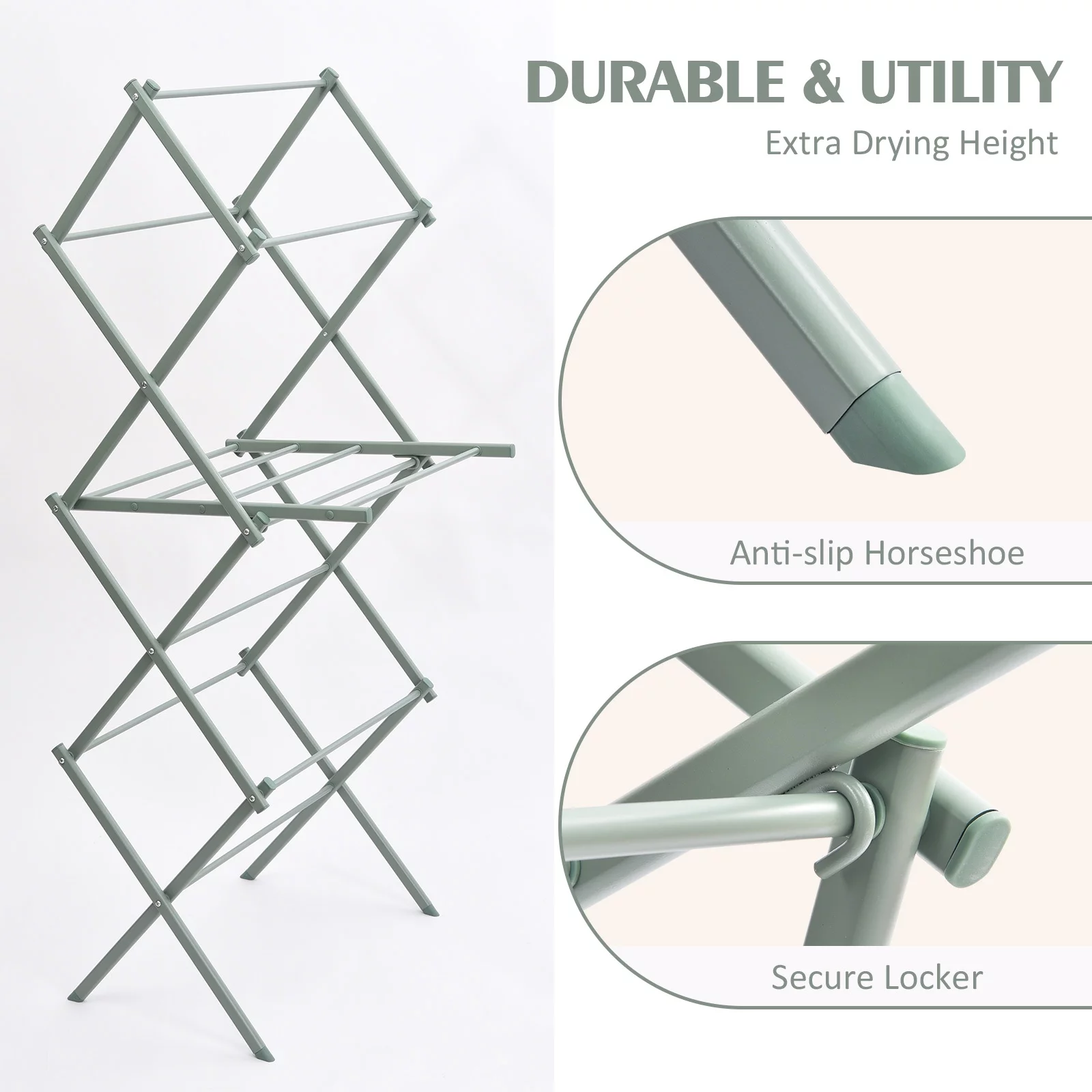 KK KINGRACK Clothes Drying Rack, 3-Tier Collapsible Steel Laundry Rack,Green