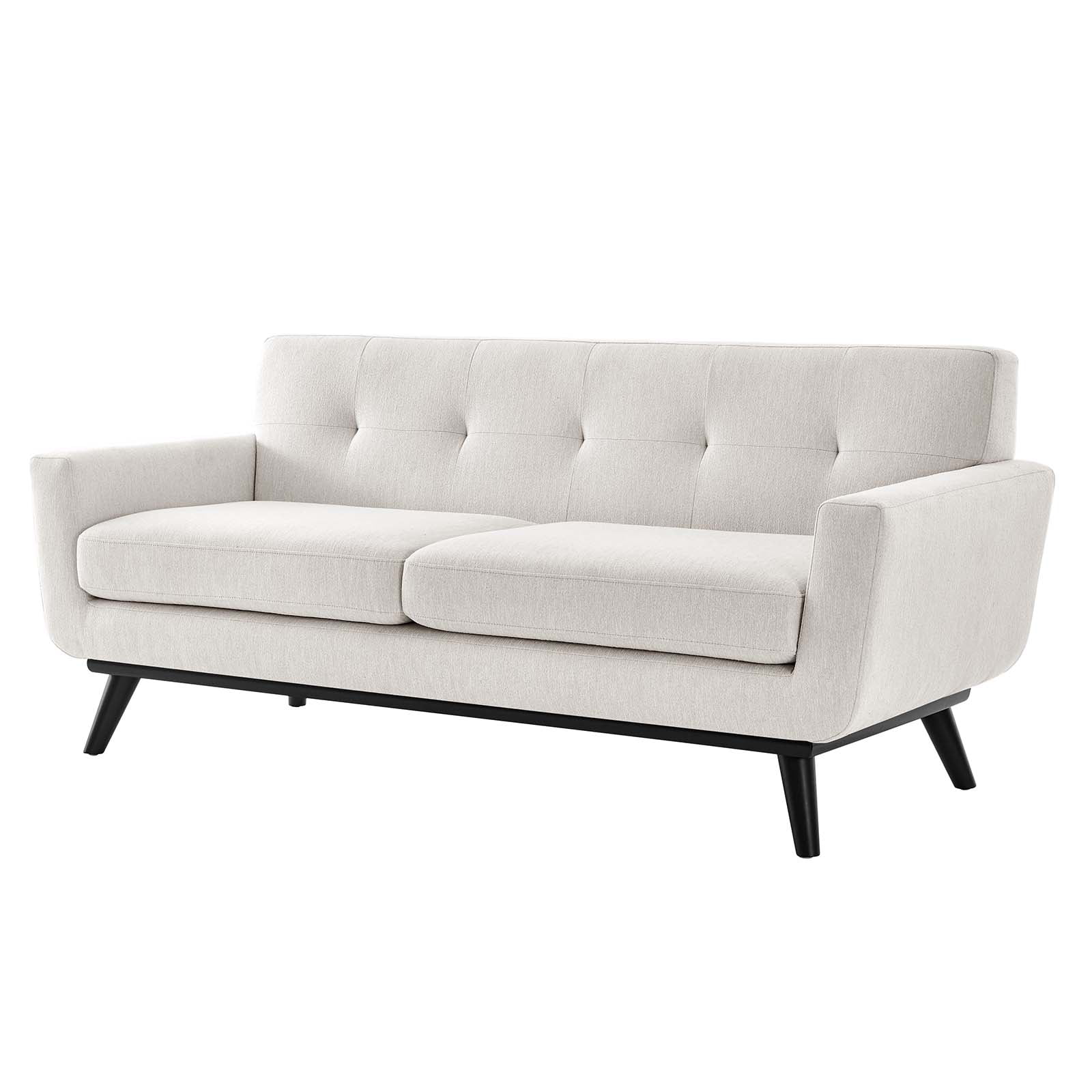 Loveseat Sofa, Ivory White, Fabric, Modern Contemporary, Mid Century Living Hotel Lounge Cafe Lobby