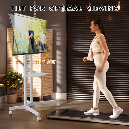 BONTEC Mobile TV Stand for 32 to 85 inch Screens up to 121 lbs, LED LCD OLED Plasma 4K Smart Flat and Curved Panels, Rolling Stand with Laptop Shelf, Locking Wheels, Max VESA 600x400mm, Black