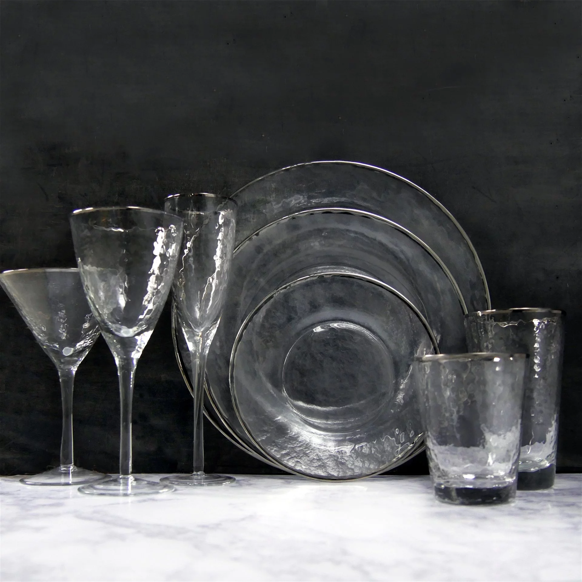 Split P Metallic Rim Glass Platter | Silver