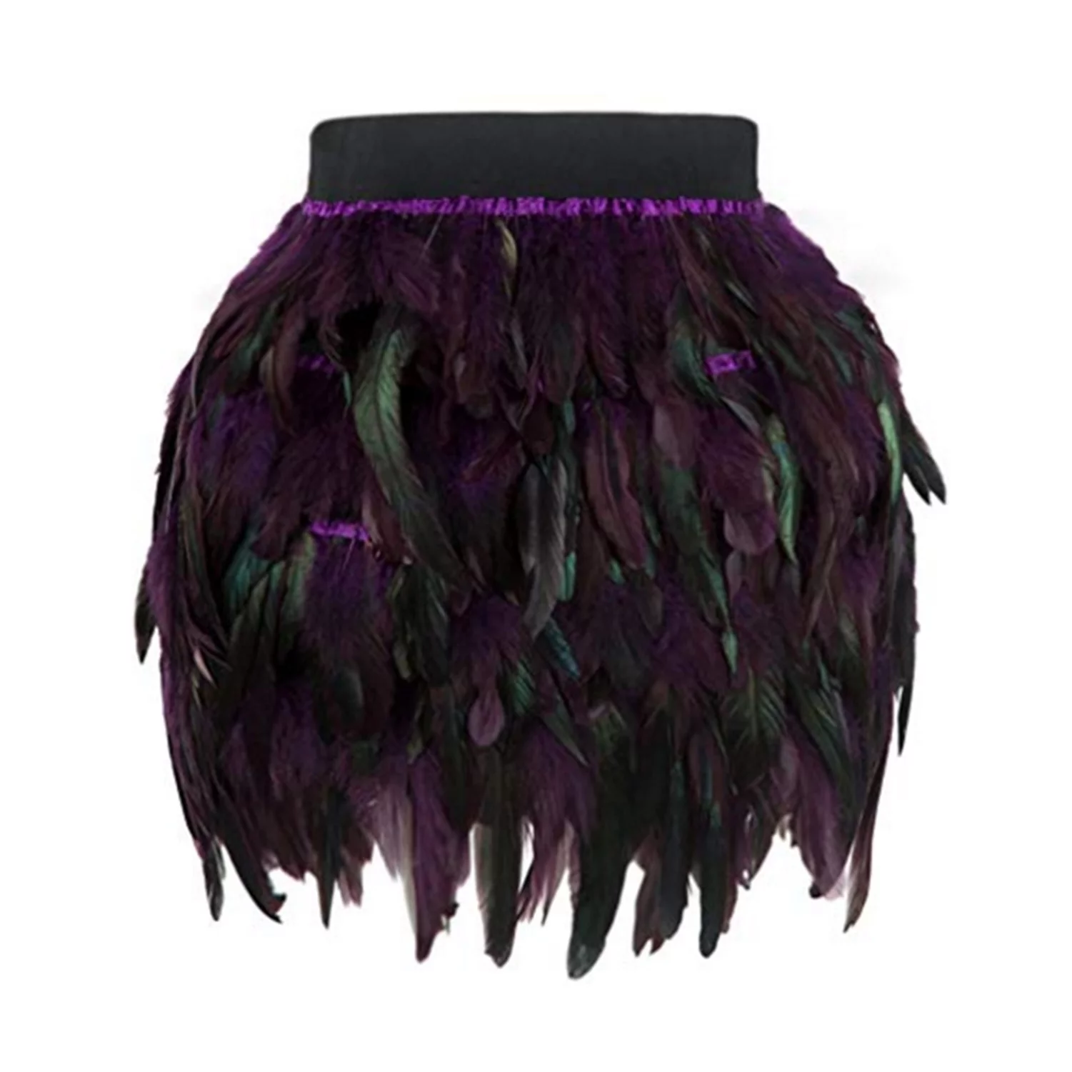 Jdlsppl Women's Feather Skirt Iridescent Belly Dance Halloween Tutu Skirts Mardi Gras Mini Tulle Fringe Gothic Skirt Purple Large