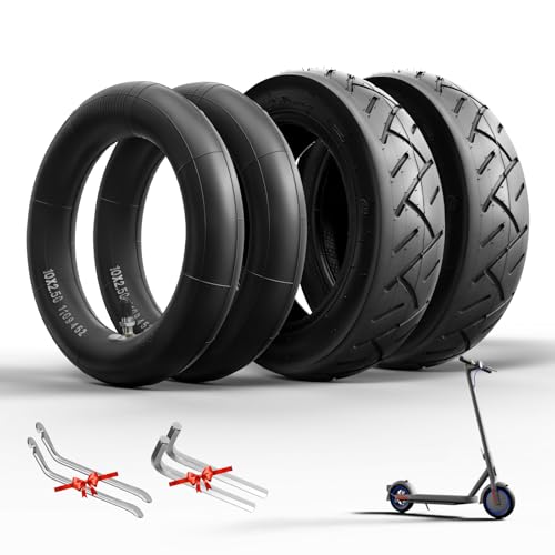 60/70-6.5 Scooter Tire&Tube,10x2.5 Electric Scooter Tire 10 inch Electric Rubber Pneumatic Scooter Wheels for Ninebot G30 Max/G30D 10x2.5 Front/Rear Replacement Pneumatic Tire(2 Inner+2 Outer)