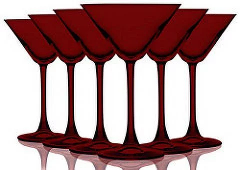 TableTop King 10 oz Martini Wine Glasses, Stemmed Style, Full Accent, Red, Set of 6