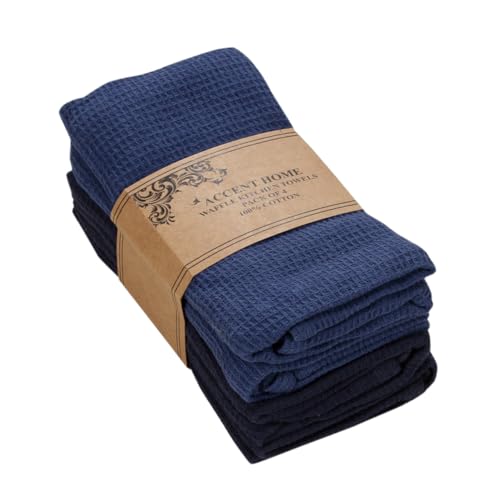 ACCENTHOME Christmas Kitchen Towels Set of 4 - Absorbent Cotton Dish Towel | Merry Christmas Printed Kitchen Linen Bar Towel | Durable Tea Towel For Table Mess & Drying Dishes - Hand Towels 20x28 inch