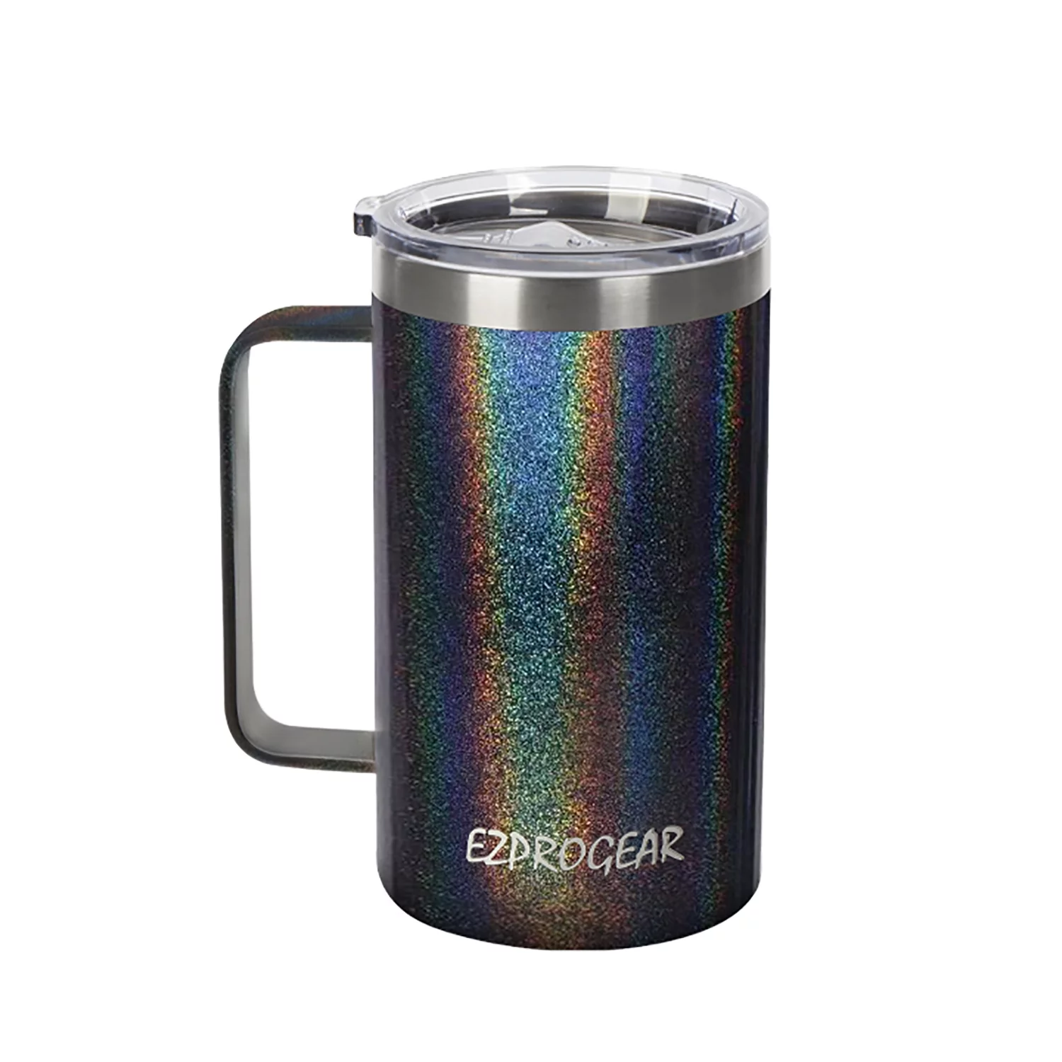 Ezprogear 24 oz Stainless Steel Coffee Mug Double Wall Beer Tumbler Vacuum Insulated Camping Cup with Handle and Lid (Glitter Black)
