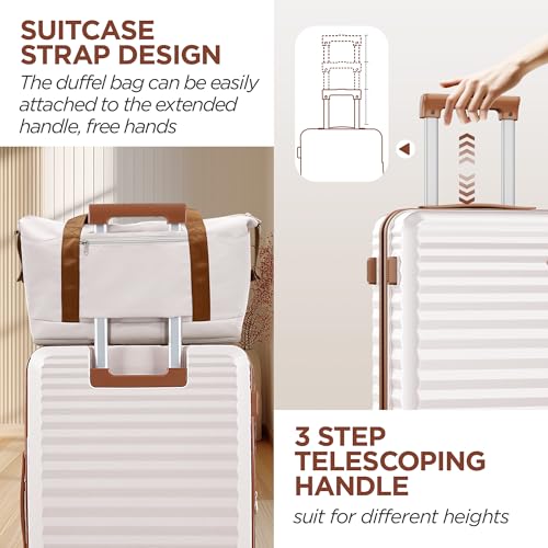 SHOWKOO Luggage Sets 3 Piece Hardside Expandable Suitcase with Double Spinner Wheels Tsa Lock, (Beige White, 5 piece set)