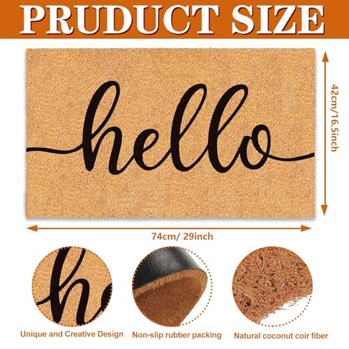 Welcome Mat Natural Coir Door Mat Rustic Brown Welcome Floor Mat with Black Border Thick Doormat Non-Slip Entrance Door Rugs for Front Door Entry Indoor Outdoor Decor, 16.5 x 29 Inch
