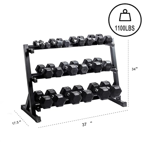 3-Tier Dumbbell Rack Multilevel Weight Storage Organizer for Home Gym, Weight Rack for Dumbbells, Kettlebells, 1100LBS(Rack Only)