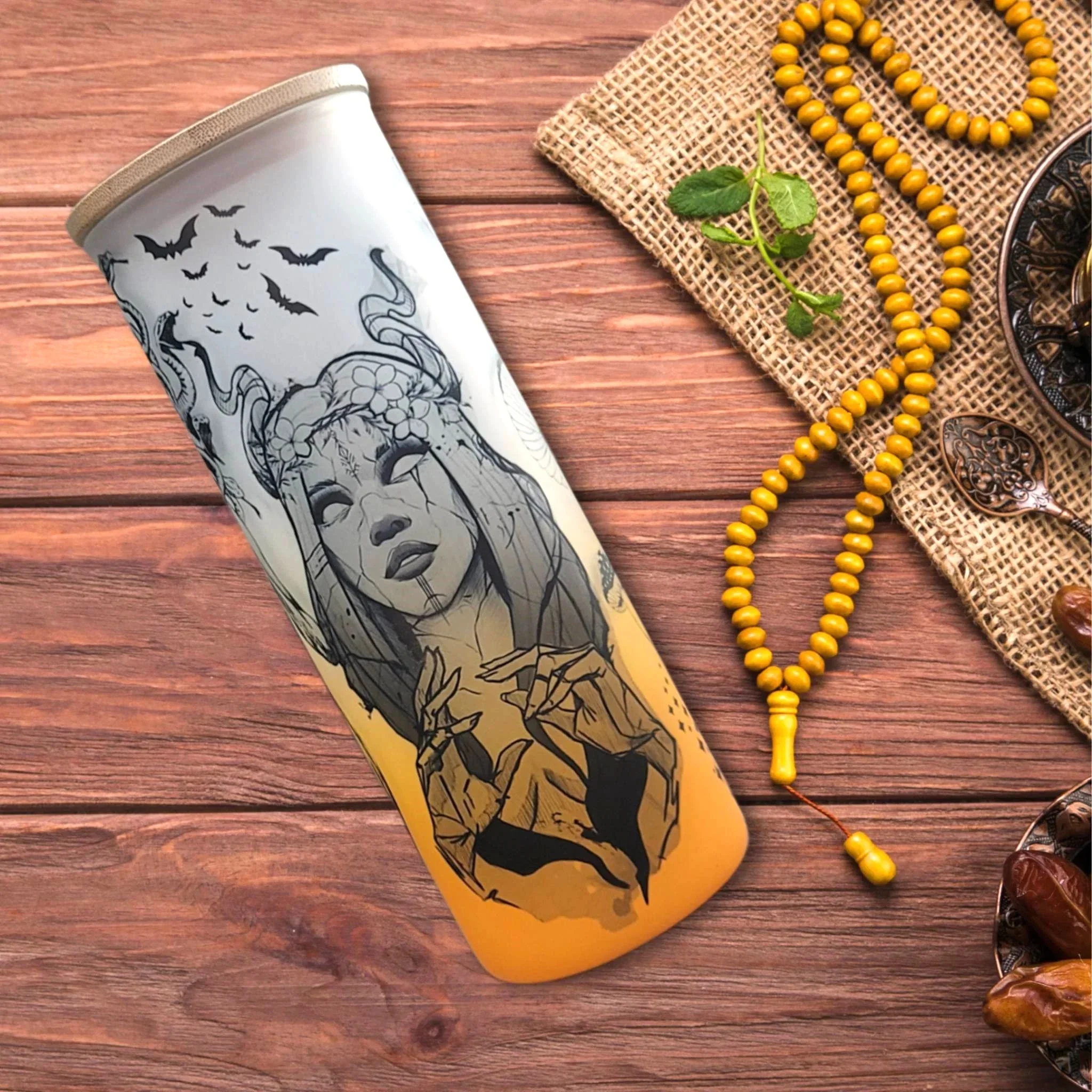 Medusa Beer Can Glass | Boho Mushroom Coffee Glass | 24 oz