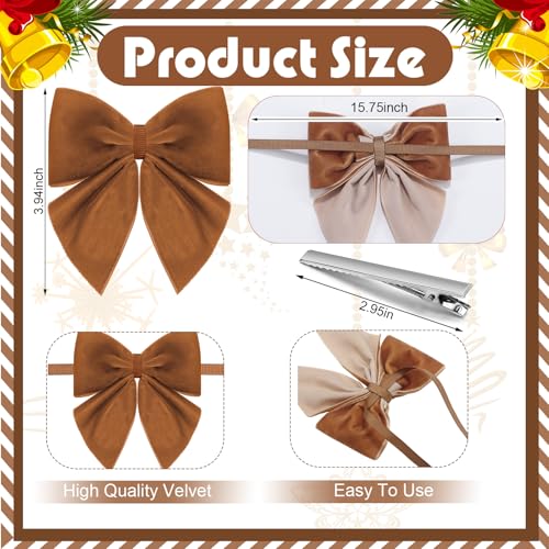 24 Pcs Mini Christmas Velvet Bows with 24 Pcs Clips for Gift Wrapping Christmas Tree 4 Inch Vintage Ribbon Bows Napkin Rings Hair Wreath DIY Crafts Supplies(Red Wine)