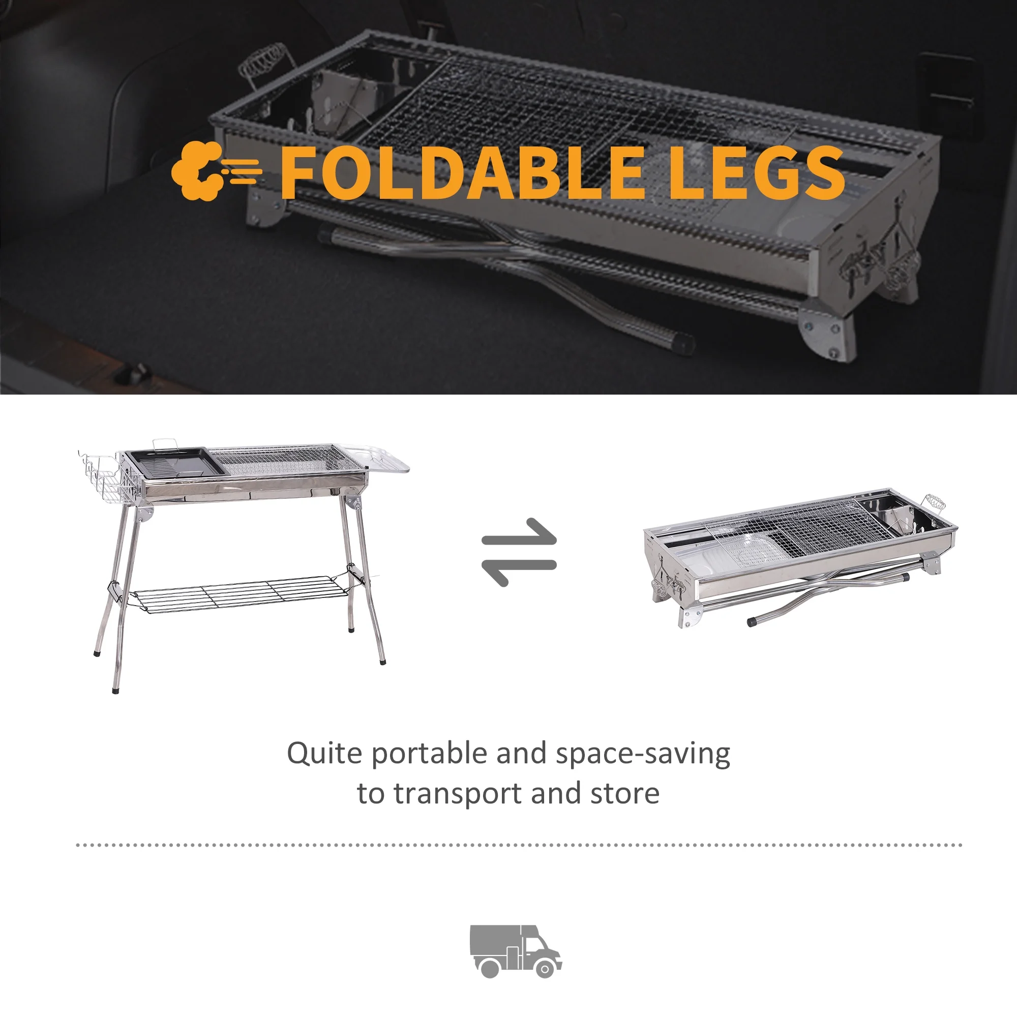 Portable Folding Charcoal BBQ Grill Stainless Steel Camp Picnic Cooker