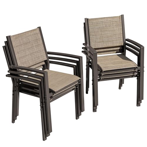 Flamaker Patio Chairs Textilene Outdoor Chairs Set of 6 Stackable Dining Chair for Backyard, Deck, Poolside (Grey)
