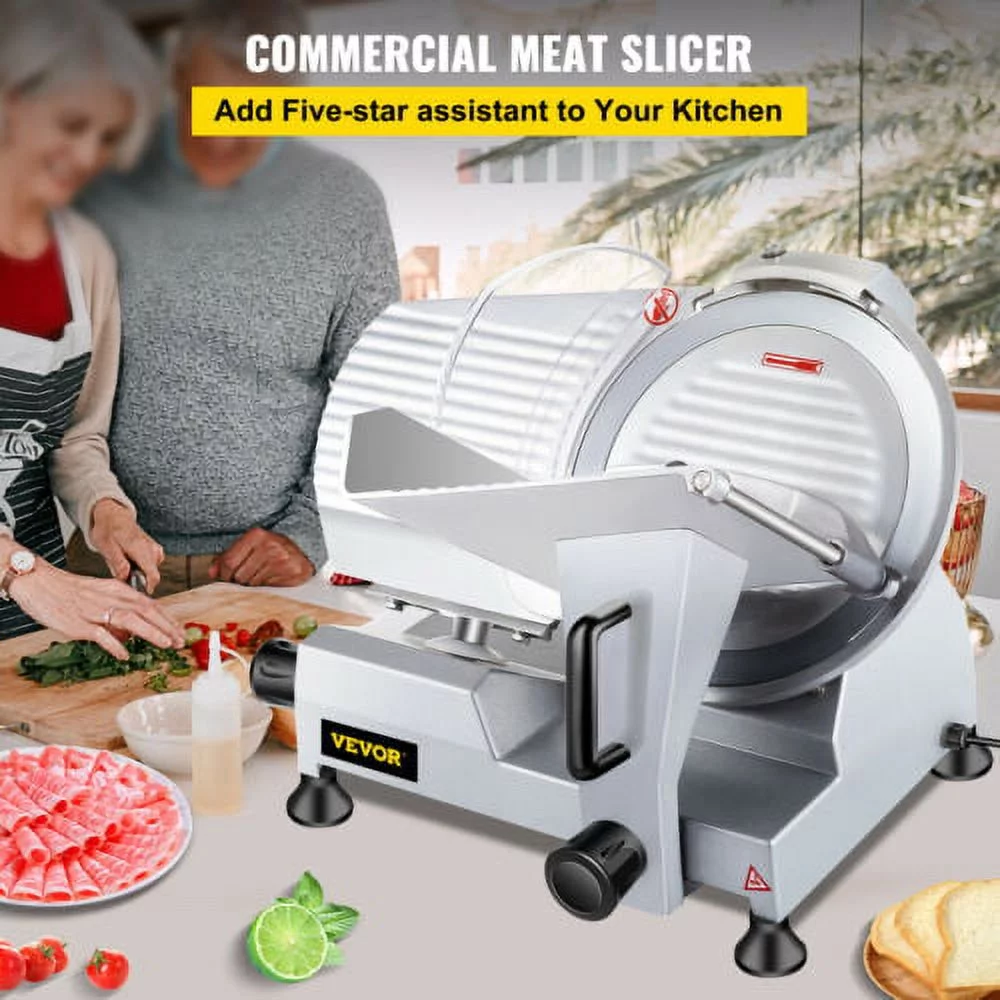 VEVORbrand Commercial Meat Slicer,10 inch Electric Food Slicer 240W Frozen Meat Deli Slicer Semi-Auto Meat Slicer for Commercial and Home use